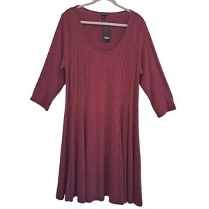 NEW Torrid Burgundy Ribbed Hacci Fluted Skater Dress Size 2